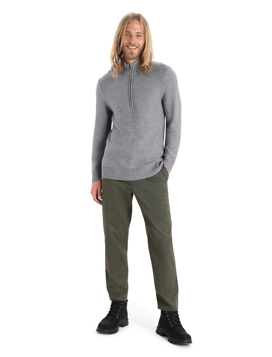 Men's Icebreaker Merino Waypoint Long Sleeve Half Zip Top Hoodie Gritstone Heather | CA 1695AHKP